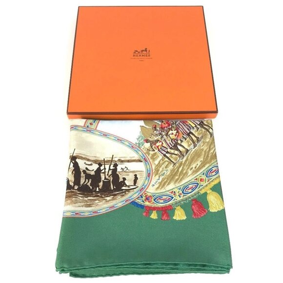 HERMES Carre90 Carre 90 CAVALIERS PEULS Poole jockey Scarf silk Green - Picture 14 of 14